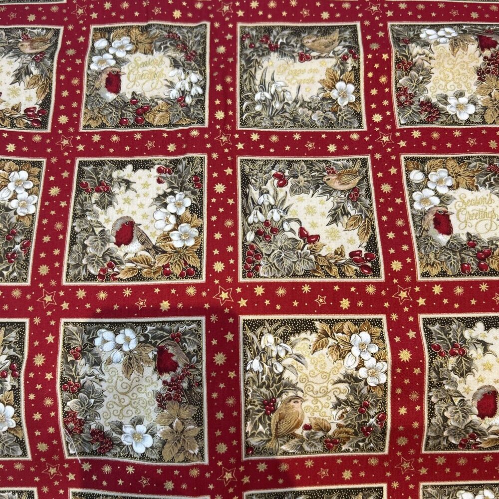 Spirit of Christmas Birds Florals Cotton Quilting Fabric 3" Square Panels 2.4 Yd